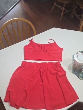 Bright Red/orange Two-Piece Crop Top and Skirt Set. Summer. Beach. Vacation. XL